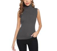 Gyabnw Damen Rollkragenpullover Ärmellos Tank Top Leicht Rolli Strickpullover Elegant Sleeveless Pulli Oberteile Herbst Winter Dunkelgrau,XL