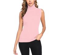 Gyabnw Damen Rollkragenpullover Ärmellos Tank Top Leicht Rolli Strickpullover Elegant Sleeveless Pulli Oberteile Herbst Winter Rosa,M