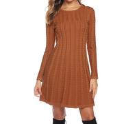 Gyabnw Damen Strickkleid Elegante A-Linie Kleid Pulloverkleid Zopfmuster Rundhalsausschnitt Minikleid Strickpullover für Party Cocktail Freizeit, Braun, L