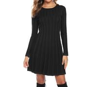 Gyabnw Damen Strickkleid Elegante A-Linie Kleid Pulloverkleid Zopfmuster Rundhalsausschnitt Minikleid Strickpullover für Party Cocktail Freizeit, Schwarz, S