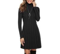 Gyabnw Damen Strickkleid Rollkragen Winterkleid Elegante A-Linie Knielanges Kleid Pulloverkleid Zopfmuster Minikleid Strickpullover für Party Cocktail Freizeit, Schwarz-Rollkragen, S