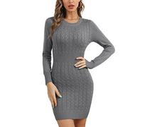 Gyabnw Pulloverkleid Damen Elegant Sexy Strickkleid Rundhalsausschnitt Winterkleider Langarm Einfarbig Pullover Tunika Kleider Minikleid Mode Warm Freizeitkleid Blusenkleid Herbst Winter, Grau L