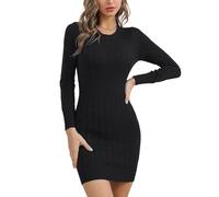 Gyabnw Pulloverkleid Damen Elegant Sexy Strickkleid Rundhalsausschnitt Winterkleider Langarm Einfarbig Pullover Kleider Minikleid Mode Warm Freizeitkleid Blusenkleid für Herbst Winter, Schwarz S