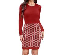 Gyabnw Strickkleid Damen Herbst Rundhals Strickpullover Elegant Modisches Pulloverkleid Midikleid für Freizeit