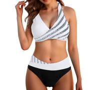 Gyaimxfu Bikini Damen Set Cross Zweiteiliger Badeanzug V Ausschnitt Bademode High Waist Badeanzüge Bikinioberteil Badehose Anzug mit Bauchkontrolle Swimsuit Strand Urlaub Schwimmanzug Beachwear