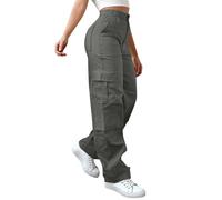 Gyaimxfu Cargohose Mit Vielen Taschen Damen Wanderhose High Waist Trekkinghose Stretch Outdoorhose Weites Bein Trainingshose Mit Knopfleiste Freizeithose Einfarbig Fitnesshose Bequeme Taktische Hose