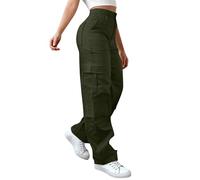 Gyaimxfu Cargohose Mit Vielen Taschen Damen Wanderhose High Waist Trekkinghose Stretch Outdoorhose Weites Bein Trainingshose Mit Knopfleiste Freizeithose Einfarbig Fitnesshose Bequeme Taktische Hose