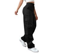 Gyaimxfu Cargohose Mit Vielen Taschen Damen Wanderhose High Waist Trekkinghose Stretch Outdoorhose Weites Bein Trainingshose Mit Knopfleiste Freizeithose Einfarbig Fitnesshose Bequeme Taktische Hose