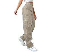 Gyaimxfu Cargohose Mit Vielen Taschen Damen Wanderhose High Waist Trekkinghose Stretch Outdoorhose Weites Bein Trainingshose Mit Knopfleiste Freizeithose Einfarbig Fitnesshose Bequeme Taktische Hose