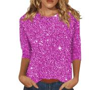 Gyaimxfu Damen Glitzer Oberteile Modische Pailletten Bluse Sexy V-Ausschnitt Shirt Langarm Casual Top Modern Tunika Weihnachtsshirt Party Outfit Festival Partywear