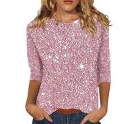 Gyaimxfu Damen Glitzer Oberteile Pailletten Elegant Bluse Sexy V-Ausschnitt Shirt Langarm Casual Top Lässig T-Shirt Festliche Oberteile Glitzertop Tunika Damenbluse