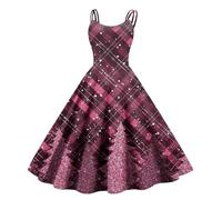 Gyaimxfu Damen Weihnachtskleid Kurzarm Cocktailkleid Vintage Hepburn Weihnachtskleid a Linie Silvester Maxikleider Langarm Weihnachten Druck Partykleid Cosplay Hepburn Kleider