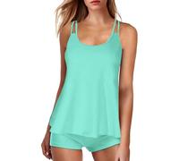 Gyaimxfu Der Heutige Deal，Tankini Damen Bauchweg Bademode Set Damen Freizeit Einfarbig Tankini Badeanzug Zweiteiler Tankinis Set Sommer Elegant Badeanzüge für Damen Tankini Oberteil mit Badeshorts