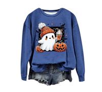 Gyaimxfu Halloween Pullover Damen, Pullover Damen Langarm Rundhals Sweatshirt Oberteile Süß Geist Drucken Langarmshirt Festival Casual Oversized Pulli Teenager Mädchen Halloween Kostüm Tops