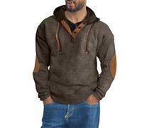 Gyaimxfu Herren Hoodie Pullover, Vintage Kapuzenpullover mit Half-Zip Reißverschluss, Lässiger Troyer Sweatshirt aus Cord mit Ellenbogenpatches für Herbst