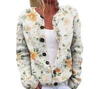 Gyaimxfu Strickjacke Damen Kurz Feinstrick Cardigan Weiche Sommerjacke mit Knöpfe Modedruck Strickcardigan Dünne Übergangsjacke für Frühling und Herbst Kaschmir Gestrickter Open Front Sweater 1