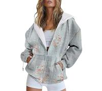 Gyaimxfu Sweatjacke Damen Oversize Retrodruck Sweatshirt Jacke Mit Kapuze - Baumwoll Zipper Hoodie Kapuzenjacke Langarm Sweatshirt Sport Style Casual Kapuzenpullover Mit Reißverschluss