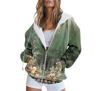 Gyaimxfu Sweatjacke Damen Oversize Retrodruck Sweatshirt Jacke Mit Kapuze - Baumwoll Zipper Hoodie Kapuzenjacke Langarm Sweatshirt Sport Style Casual Kapuzenpullover Mit Reißverschluss
