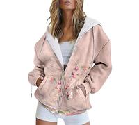 Gyaimxfu Sweatjacke Damen Oversize Retrodruck Sweatshirt Jacke Mit Kapuze - Baumwoll Zipper Hoodie Kapuzenjacke Langarm Sweatshirt Sport Style Casual Kapuzenpullover Mit Reißverschluss