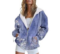 Gyaimxfu Sweatjacke Damen Oversize Retrodruck Sweatshirt Jacke Mit Kapuze - Baumwoll Zipper Hoodie Kapuzenjacke Langarm Sweatshirt Sport Style Casual Kapuzenpullover Mit Reißverschluss