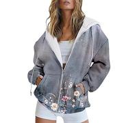 Gyaimxfu Sweatjacke Damen Oversize Retrodruck Sweatshirt Jacke Mit Kapuze - Baumwoll Zipper Hoodie Kapuzenjacke Langarm Sweatshirt Sport Style Casual Kapuzenpullover Mit Reißverschluss