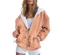 Gyaimxfu Sweatjacke Damen Oversize Retrodruck Sweatshirt Jacke Mit Kapuze - Baumwoll Zipper Hoodie Kapuzenjacke Langarm Sweatshirt Sport Style Casual Kapuzenpullover Mit Reißverschluss