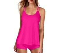 Gyaimxfu Tankini Damen Bauchweg Bademode Set Damen Freizeit Einfarbig Tankini Badeanzug Zweiteiler Tankinis Set Sommer Elegant Badeanzüge für Damen Tankini Oberteil mit Badeshorts