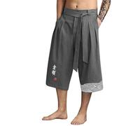Gyaimxfu Traditionelle japanische Kimono-Hose, asiatische Kleidung, Badehose, lässig, locker, japanischer Stil, Leinen, Kurze Hose 1
