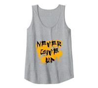 Gym Culture Never Give Up Heather Grey Graphic Tank Top, Damen, Grau Meliert, S