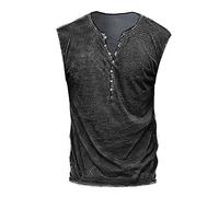 Gym Shirt Herren Hemd Kurzarm Herren Haiwaii Hemd V-Ausschnitt Einfarbiges Knopfleiste Henley Shirt Ärmellos Slim Fit Muskelshirts Stretch Gym Tank Top Tactical Shirts Hawaii Hemd (Dunkelgrau, 3Xl)