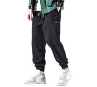 GYSAFJ Haremshose für Herren, Streetwear, warme Cordhose, Outdoor-Komfort, lockere Jogger, Sporthose, Schwarze Herrenhose, XX-Large