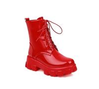 GYYZAYH Frauen Lackleder Stiefeletten Plattform Lace Up Red Motorrad Stiefel Side Zip Biker Combat Boots,Rot,38 EU