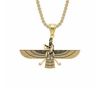 GZHENGZG Herren Halsketten und Damenschmuck Goldene Farbe Zoroastrische Halskette für Männer und Frauen, Mystische Faravahar Ahura Anhänger, ägyptischer Schmuck, Geschenk Geschenk