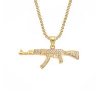 GZHENGZG Herren Halsketten und Damenschmuck Hip Hop Iced Out Bling Anhänger mit Kette, goldene Farbe, Militär Halskette für Männer und Frauen, Schmuck Geschenk Geschenk