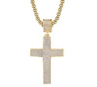 GZHENGZG Herren Halsketten und Damenschmuck Kreuz Anhänger für Männer, Bling Icy Halskette, großer Schmuck, Gold und Silber Farbe, Herren Geschenk Geschenk