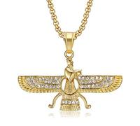 GZHENGZG Herrenhalsketten und Damenschmuck Goldene Farbe Zoroastrische Halskette für Männer und Frauen Eisschmuck Allah Faravahar Ahura Mazda Hip Hop Geschenk Geschenk