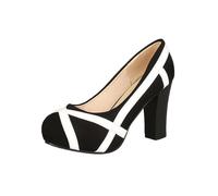 GZHMMAN Damen Pumps Hoher Absatz Wildleder Zwei Farben Sandalen Dicker Absatz 9CM Hoch,White,46