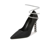 GZHMMAN Damen Pumps mit Spitzer Spitze und Hohem Absatz 10 cm Party-Stilettos Schuhe mit Mattem Schlangenmuster,Black,39