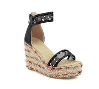 GZHMMAN Damen-Sandalen mit Keilabsatz und Dicker Sohle Offene Spitze Reißverschluss Hinten Einzeilige Riemen Absatzhöhe 10 cm Urlaubs- Freizeit- und Unterhaltungspartys,Black,49