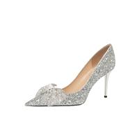 GZHMMAN High Heels Damen Hochzeit Strass Pumps Spitzschuh Stiletto Glitzernde Brautschuhe,Silver(8CM),38