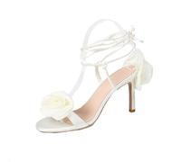GZHMMAN High Heels Damen Offene Zehen High Heels Stiletto Floral Knöchel Riemchensandalen Elegante Schuhe,White,38