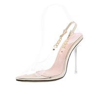 GZHMMAN High Heels Damen Slingback Pumps Spitzer Geschlossener Zehenbereich Durchsichtige Stiletto Knöchelriemen Sandalen Hohen Absätzen,Gold,40