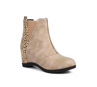 GZHMMAN Stiefeletten für Damen, hohe Absätze, kurze Stiefel, runder Zehenbereich, Keilabsatz, Innenhöhe, seitlicher Reißverschluss, Höhe 8 cm, Beige, Größe 37