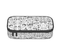 GZHYHAKAN Monochrome Sketch Style Gaming Print Pencil Case Kratzfeste Mehrzweck-Aufbewahrungslösung für Schule, Arbeit und Reisen, Schwarz , Einheitsgröße, Schulranzen