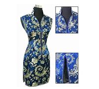 GZKDKZB Traditionelles chinesisches Cheongsam-Qipao-Kleid aus Seide für Damen, Abschlussball, Club, Totemblume (Farbe: Marineblau, Größe: L)
