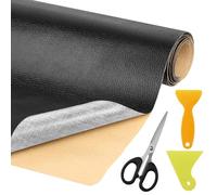 GZkushi 2 Stk Kunstleder Schwarz, Lederflicken Selbstklebend 30 x 137cm Lederflicken Selbstklebend Mit 1Stk Schere und 2 Stk Spatel für Sofas, Autositze, Handtaschen, Taschen usw