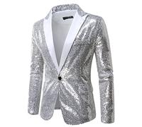 GZYshoyao Herren Pailletten Sakko Gold Glitzer Blazer Slim Fit Hochzeit Mantel Langarm Mantel Anzug Herrenjacke Performance-Kostüm für Hochzeit und Party Formelle Kleidung für Herren
