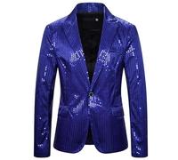 GZYshoyao Herren Pailletten Sakko Gold Glitzer Blazer Slim Fit Hochzeit Mantel Langarm Mantel Anzug Herrenjacke Performance-Kostüm für Hochzeit und Party Formelle Kleidung für Herren (W1-Blau, XXL)