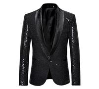 GZYshoyao Herren Pailletten Sakko Gold Glitzer Blazer Slim Fit Hochzeit Mantel Langarm Mantel Anzug Herrenjacke Performance-Kostüm für Hochzeit und Party Formelle Kleidung für Herren