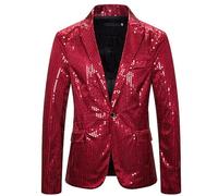 GZYshoyao Herren Pailletten Sakko Gold Glitzer Blazer Slim Fit Hochzeit Mantel Langarm Mantel Anzug Herrenjacke Performance-Kostüm für Hochzeit und Party Formelle Kleidung für Herren (W1-Rot, M)